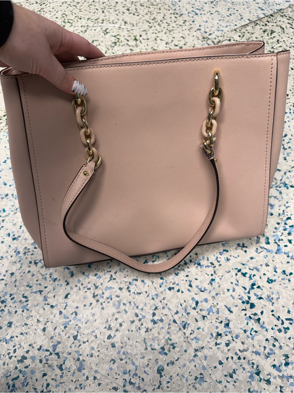 Michael Kors Blush Saffiano Leather Tote with Gold Chain Straps